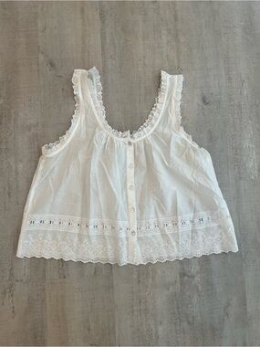 Madewell White Lace-Trim Button Front Tank